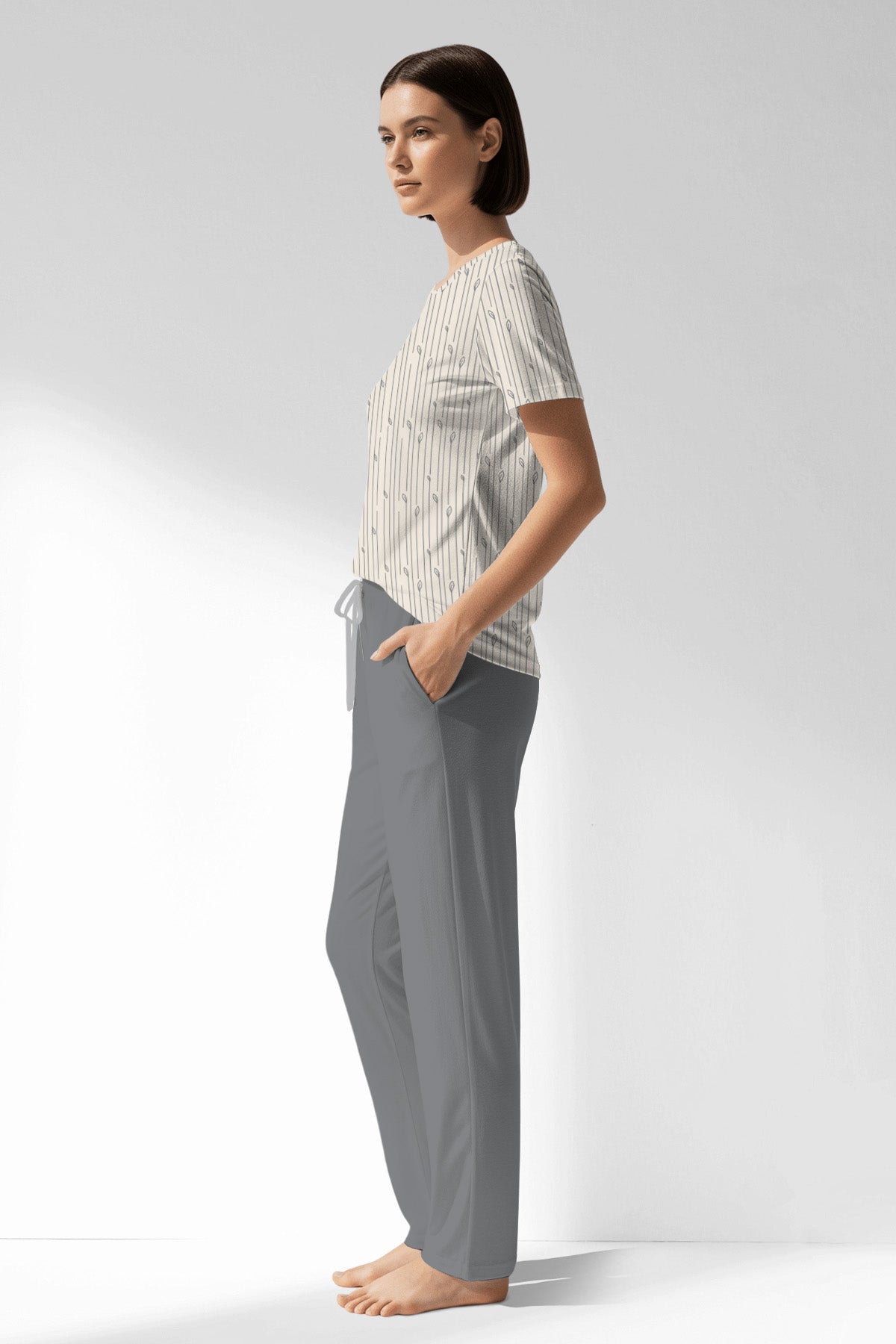 Woman Polyviscon Lina Pocket Detail Pyjama Set - B-ROTASYON - Image 2