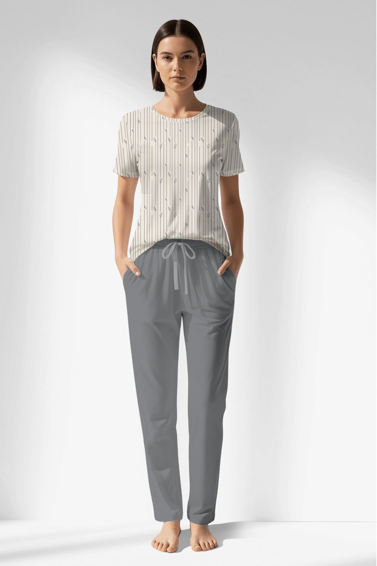Woman Polyviscon Lina Pocket Detail Pyjama Set - B-ROTASYON - Image 1