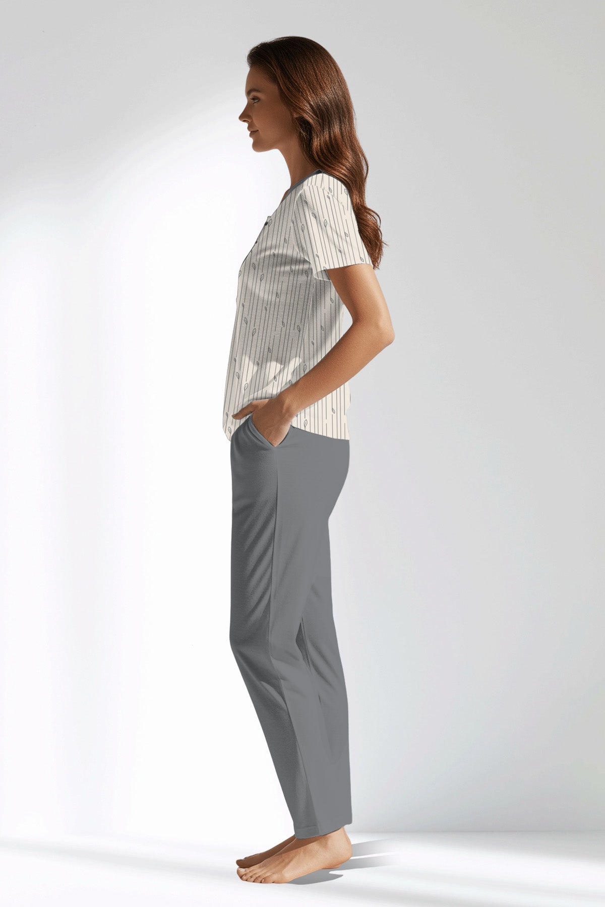 Woman Polyviscon Lina Buttoned Collar Pyjama Set - B-ROTASYON - Image 2