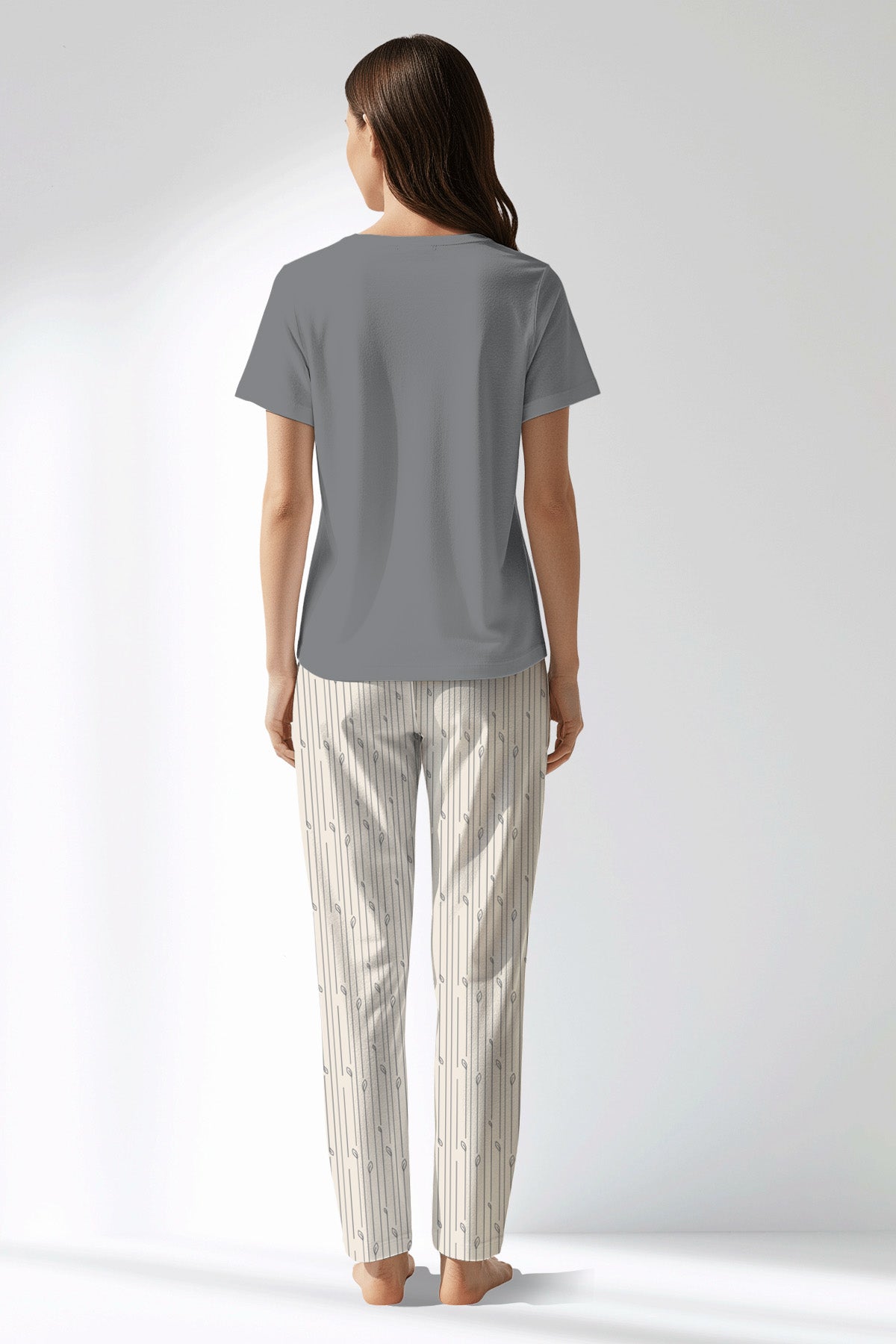 Woman Polyviscon Lina Drop Collar Pyjama Set - B-FUME - Image 3