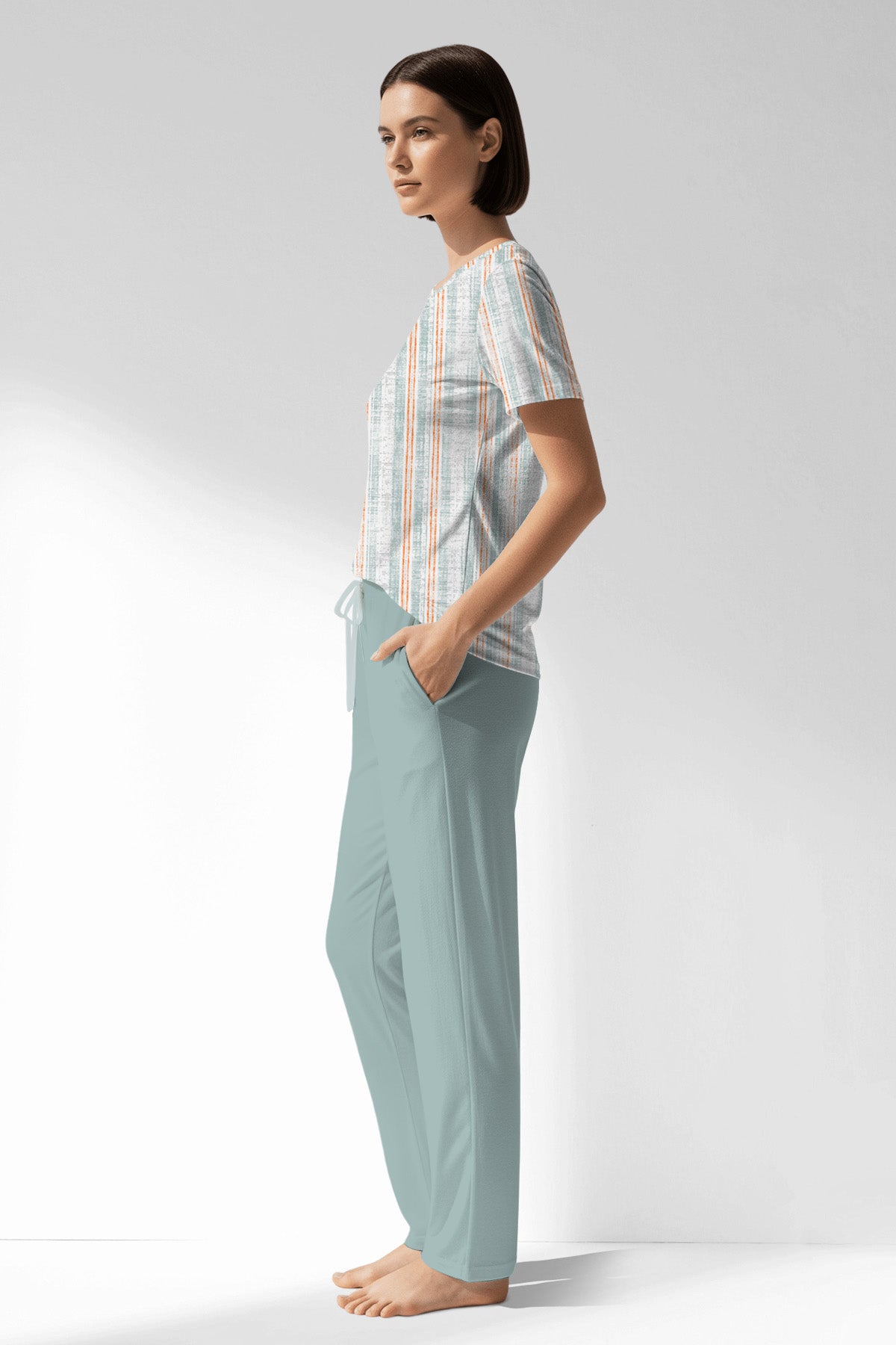 Woman Polyviscon Liner Pocket Detail Pyjama Set - ROTASYON - Image 2