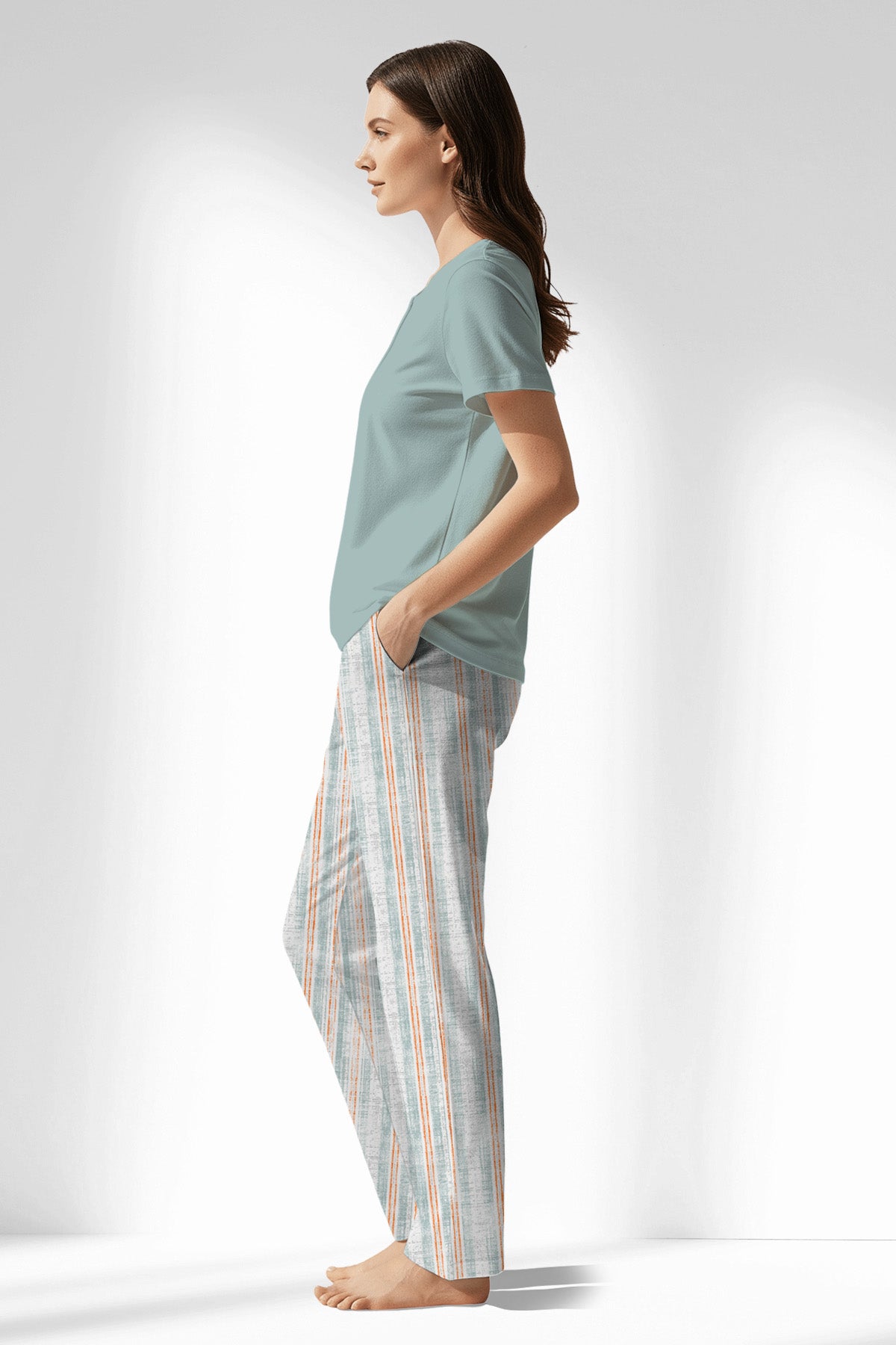 Woman Polyviscon Liner Drop Collar Pyjama Set - BLUE HAZE - Image 2