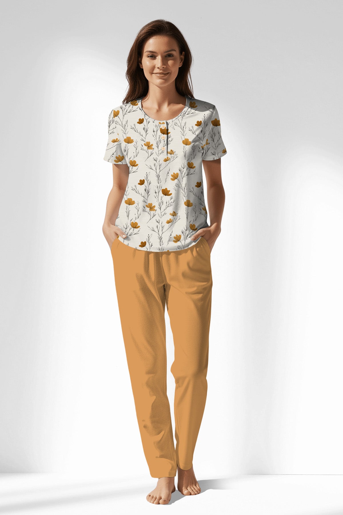 Woman Polyviscon Linora Buttoned Collar Pyjama Set - ROTASYON - Image 1