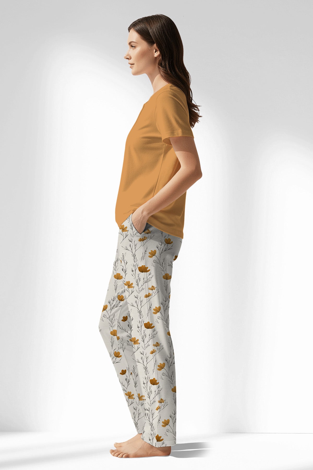 Woman Polyviscon Linora Drop Collar Pyjama Set - GOLDEN NUGGET - Image 2