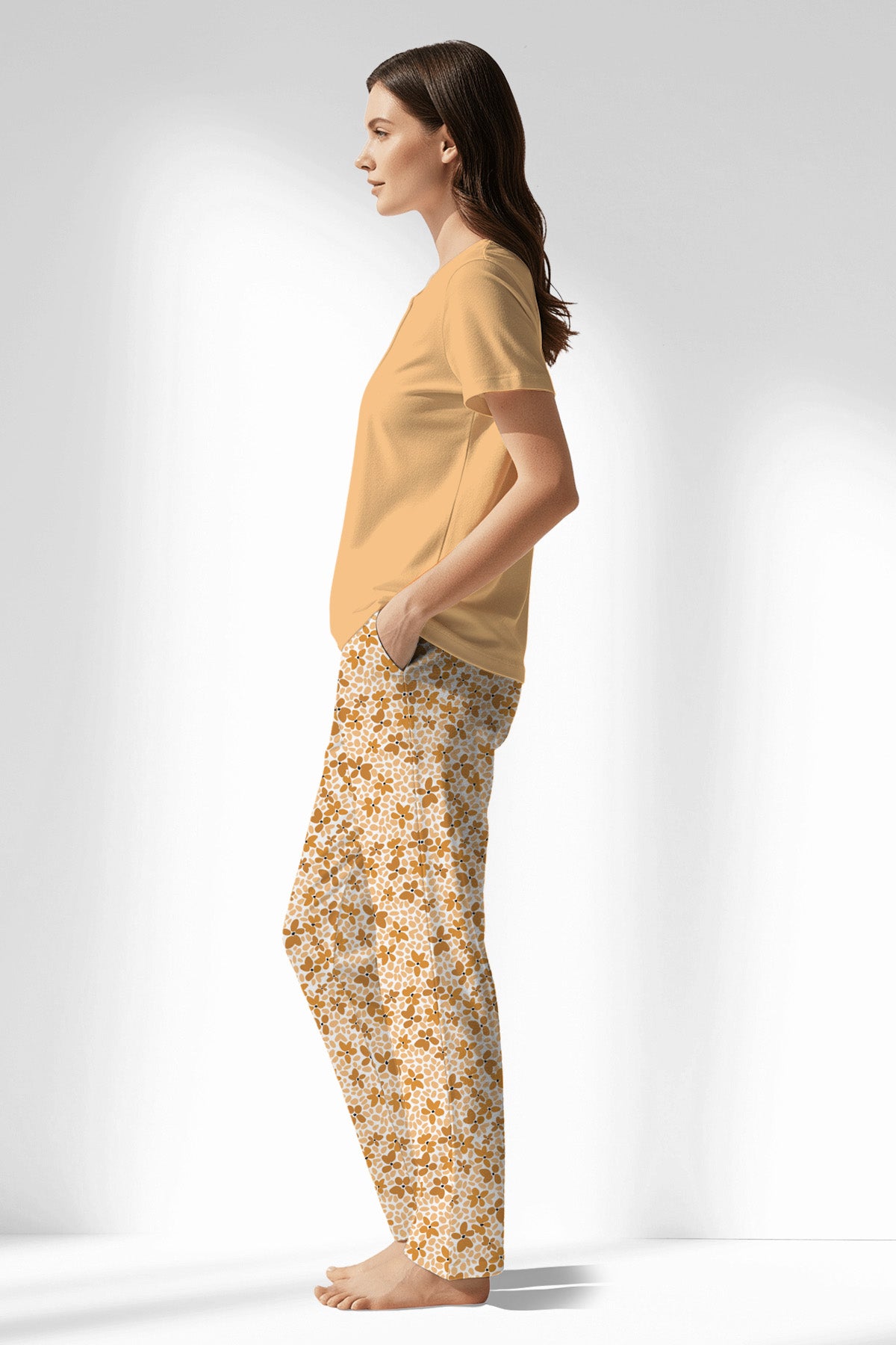 Woman Polyviscon Mellow Drop Collar Pyjama Set - SUNBURST - Image 2