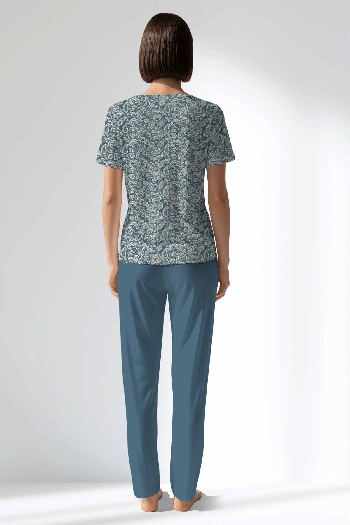 Woman Polyviscon Noble Pocket Detail Pyjama Set - ROTASYON - Image 3