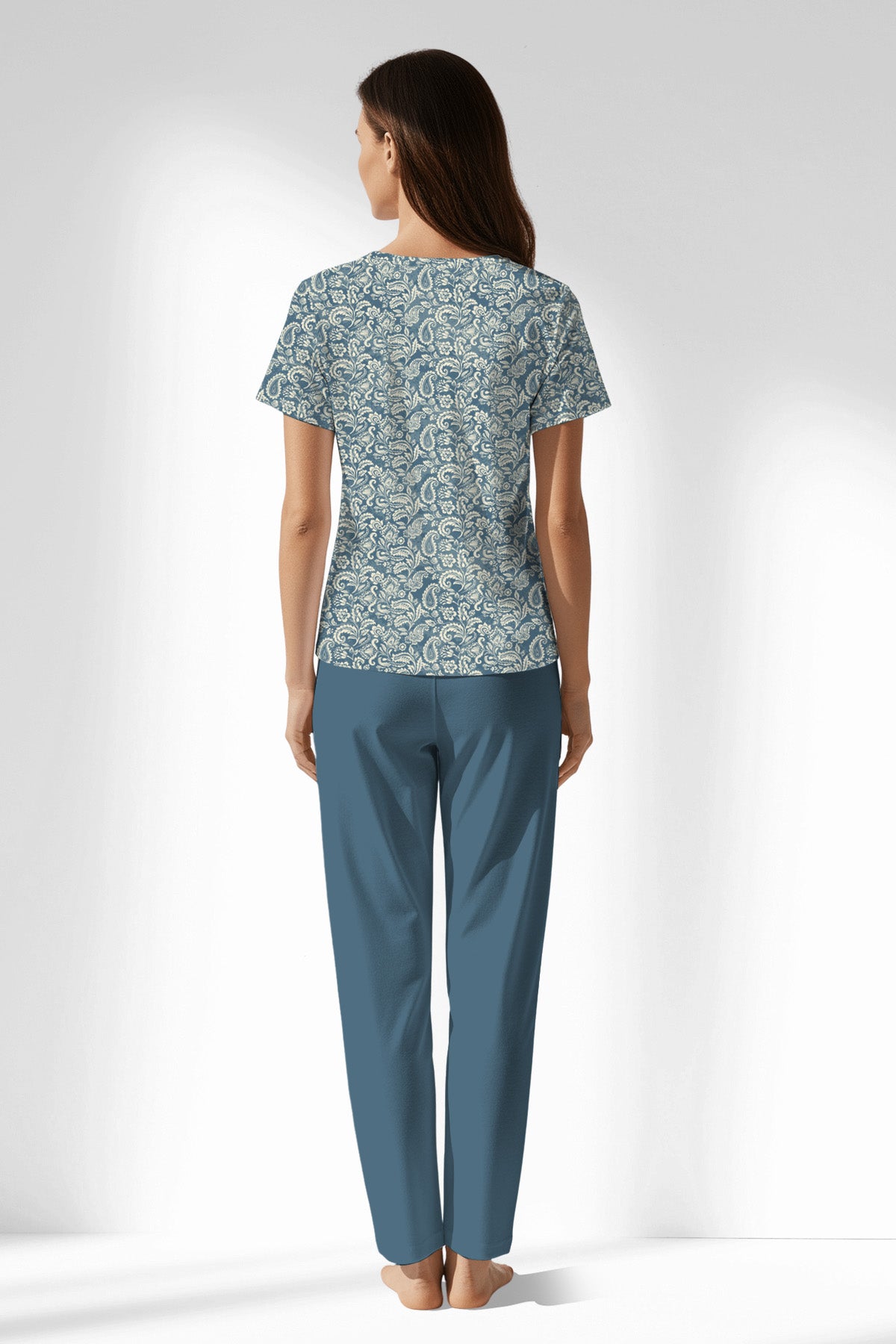 Woman Polyviscon Noble Buttoned Collar Pyjama Set - ROTASYON - Image 3