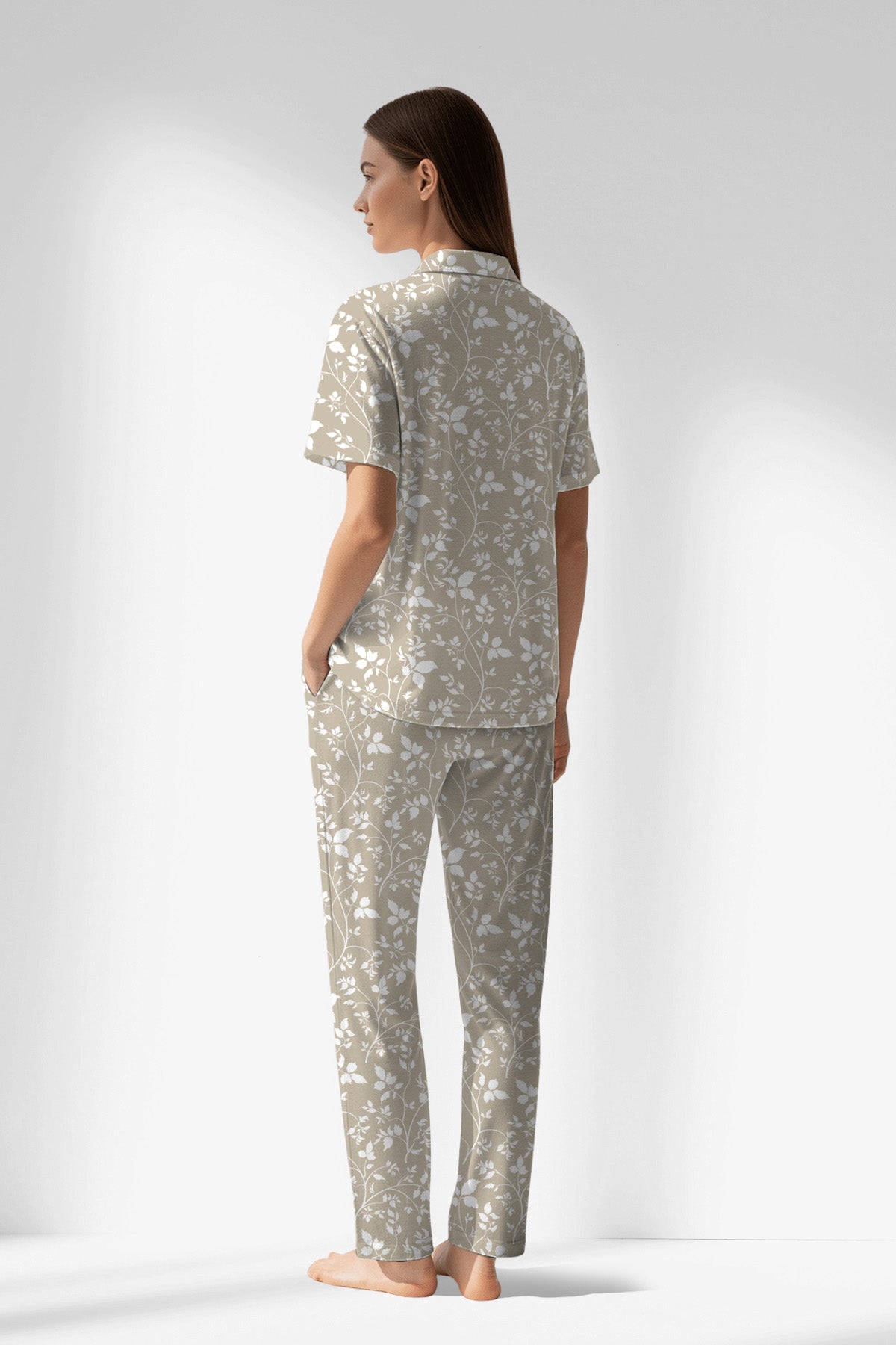 Woman Polyviscon Sprig Buttoned Pyjama Set - ROTASYON - Image 3