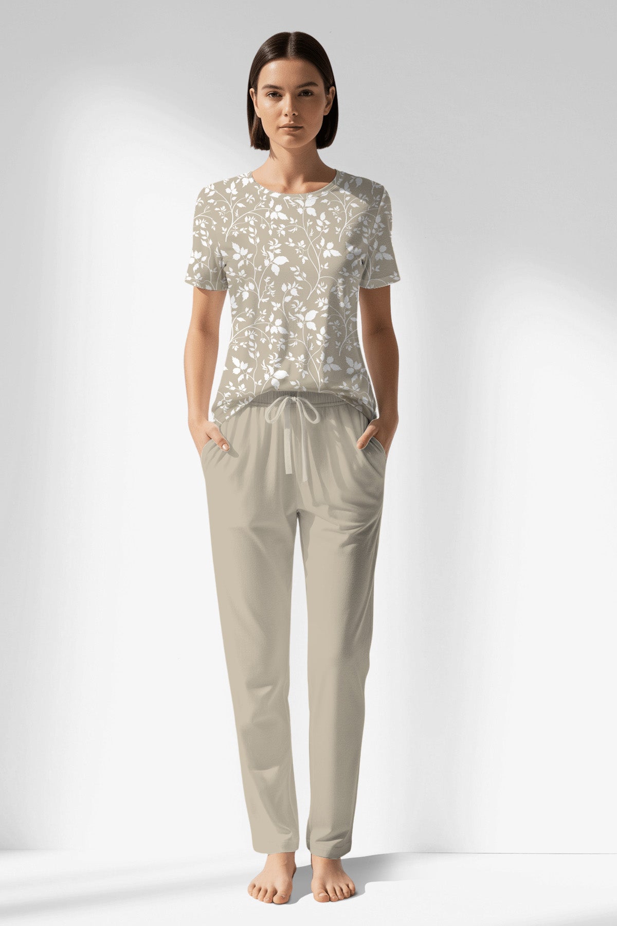 Woman Polyviscon Sprig Pocket Detail Pyjama Set - ROTASYON - Image 1