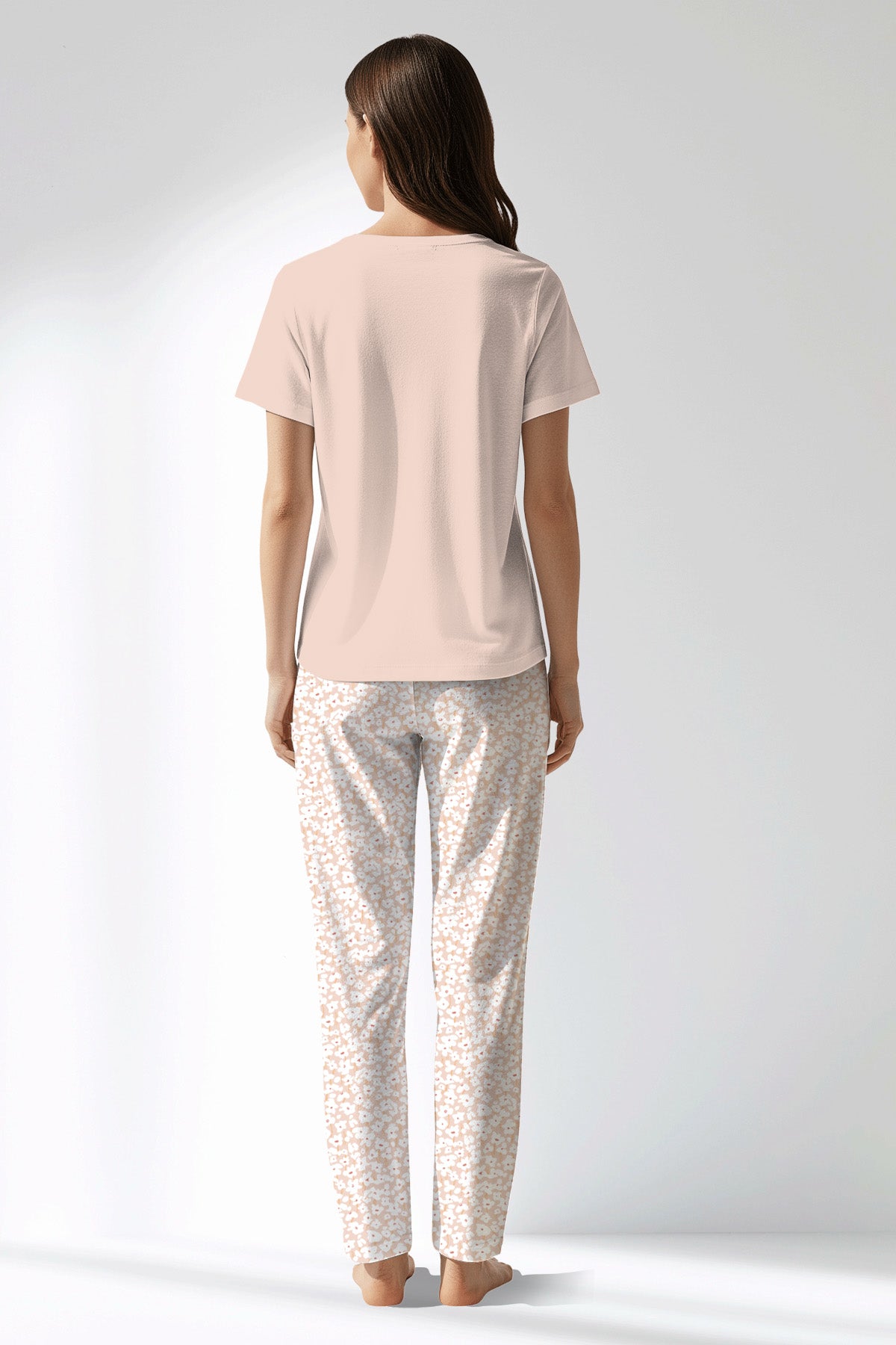 Woman Polyviscon Vanilla Drop Collar Pyjama Set - SOFT PINK - Image 3