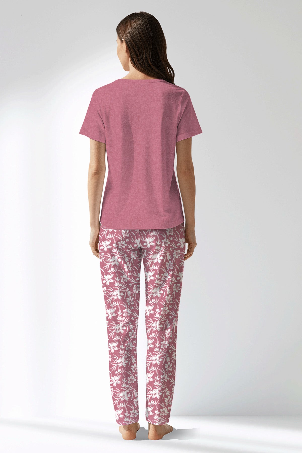Woman Polyviscon Affection Drop Collar Pyjama Set - WILD ROSE - Image 3