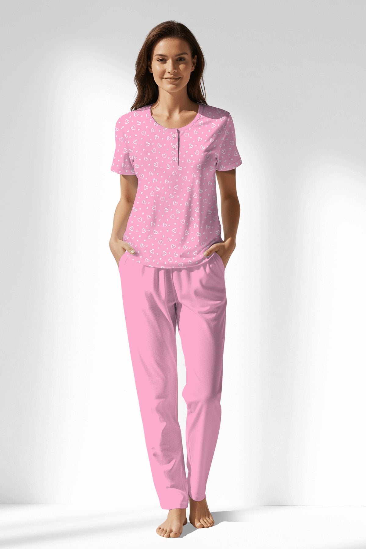 Woman Polyviscon TrueBliss Buttoned Collar Pyjama Set - ROTASYON - Image 1