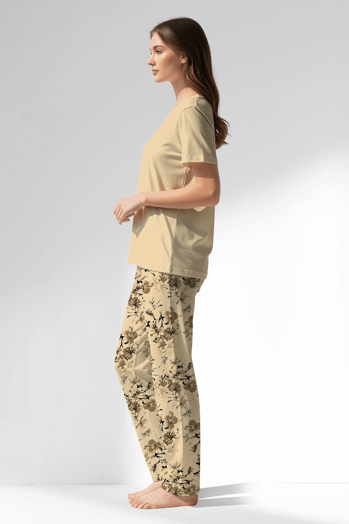 Woman Polyviscon Fleuron Pyjama Set - B-METRAJ KAHVE - Image 2