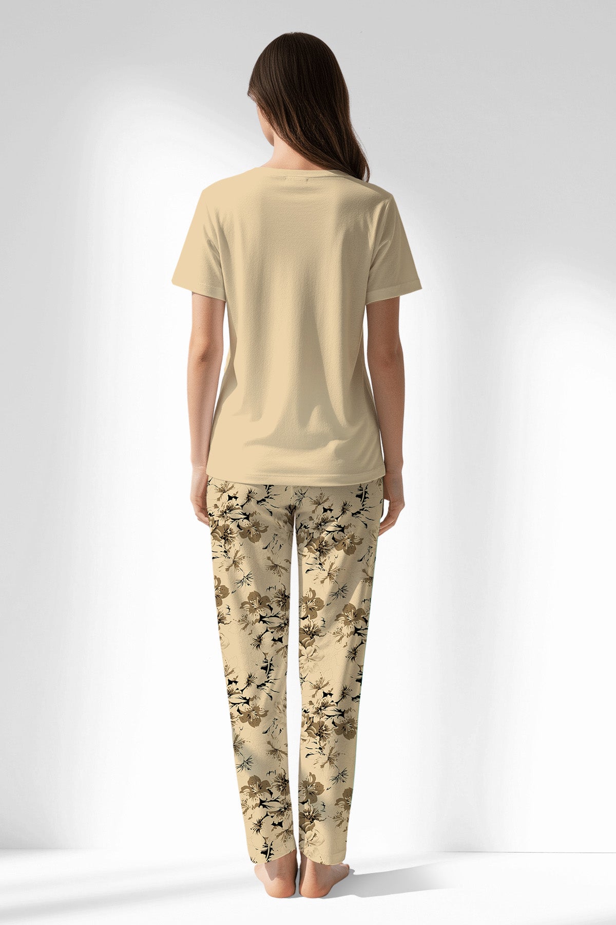 Woman Polyviscon Fleuron Pyjama Set - B-METRAJ KAHVE - Image 1