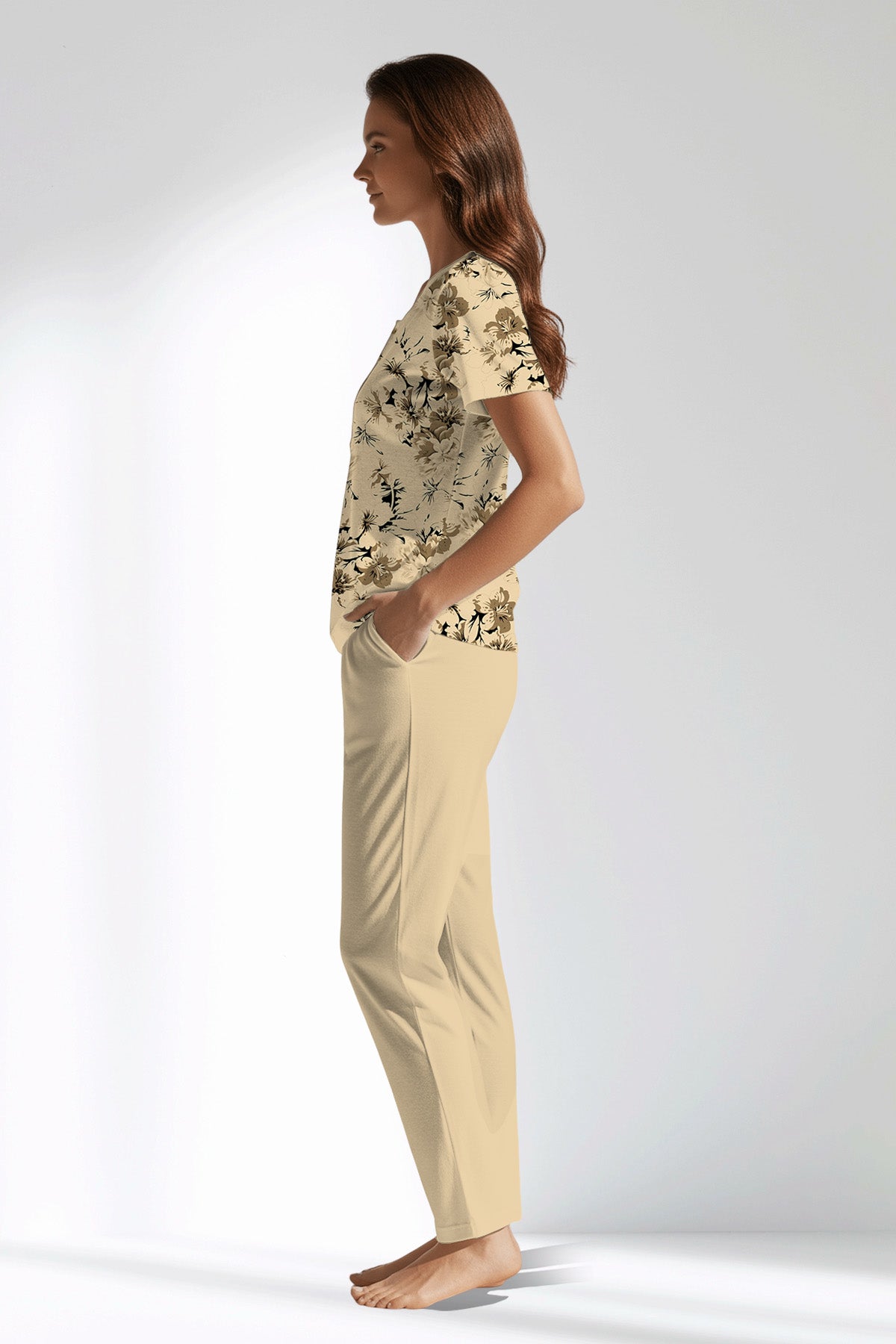 Woman Polyviscon Fleuron Buttoned Collar Pyjama Set - ROTASYON - Image 2