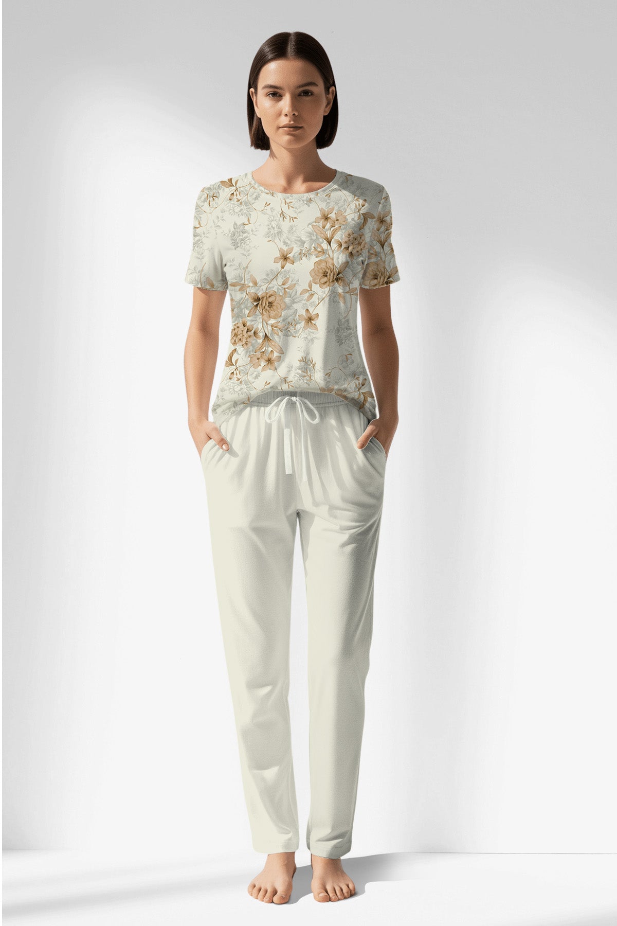 Woman Polyviscon Magnolia Pocket Detail Pyjama Set - ROTASYON - Image 1