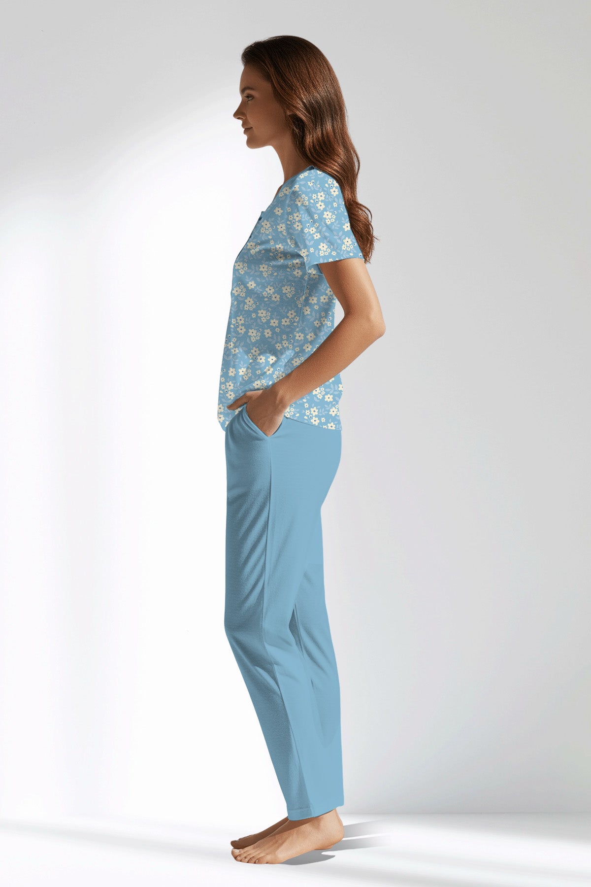Woman Polyviscon SoftAura Buttoned Collar Pyjama Set - ROTASYON - Image 2