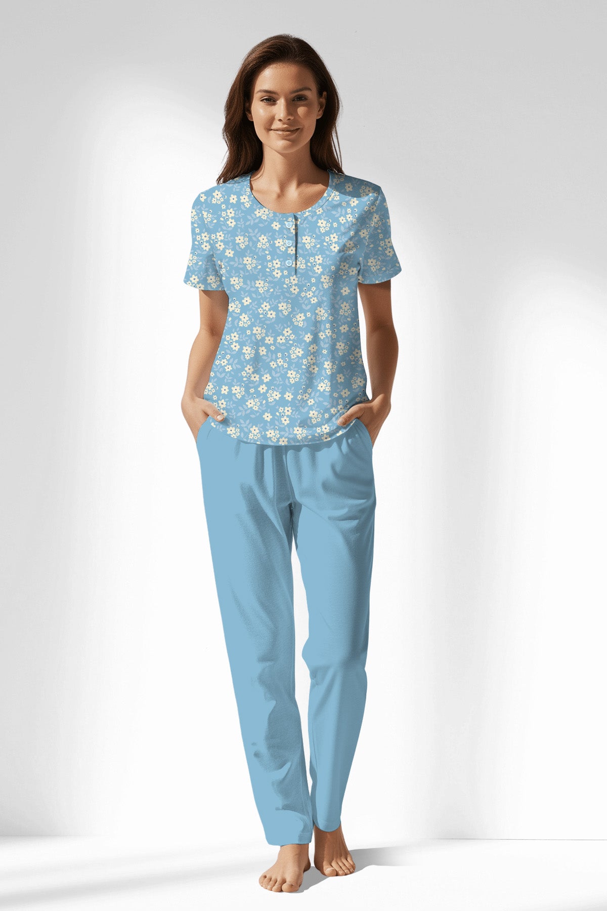 Woman Polyviscon SoftAura Buttoned Collar Pyjama Set - ROTASYON - Image 1