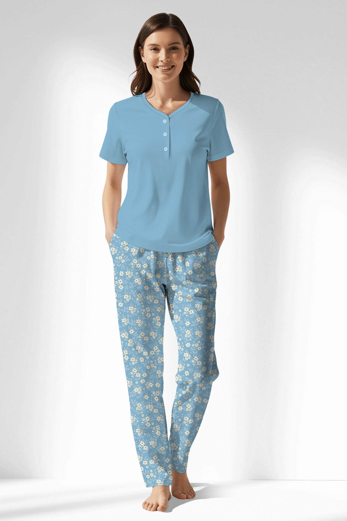Woman Polyviscon SoftAura Drop Collar Pyjama Set - 14-4318 - Image 1