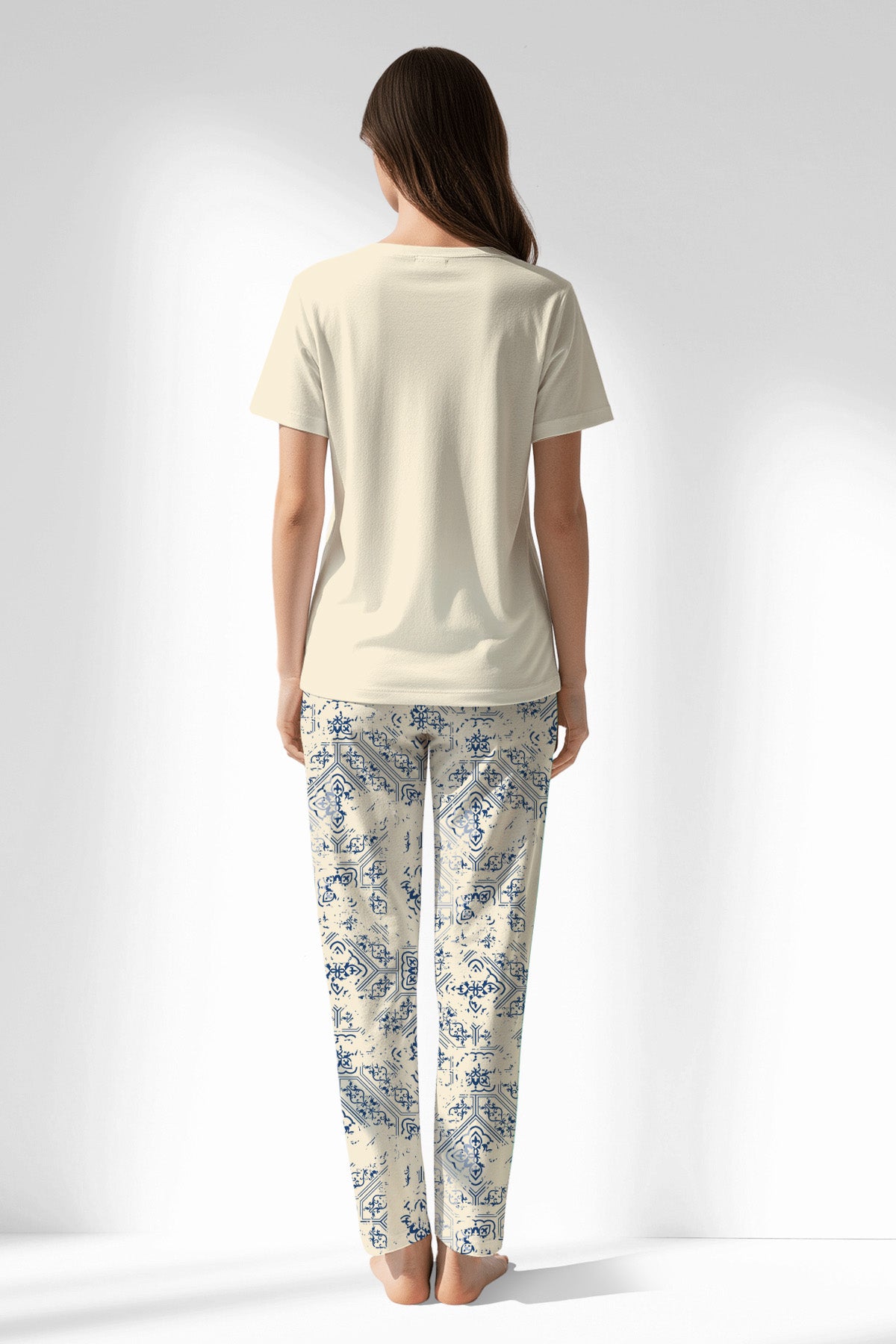 Woman Polyviscon Bluetile Pyjama Set - 11-0107 - Image 3