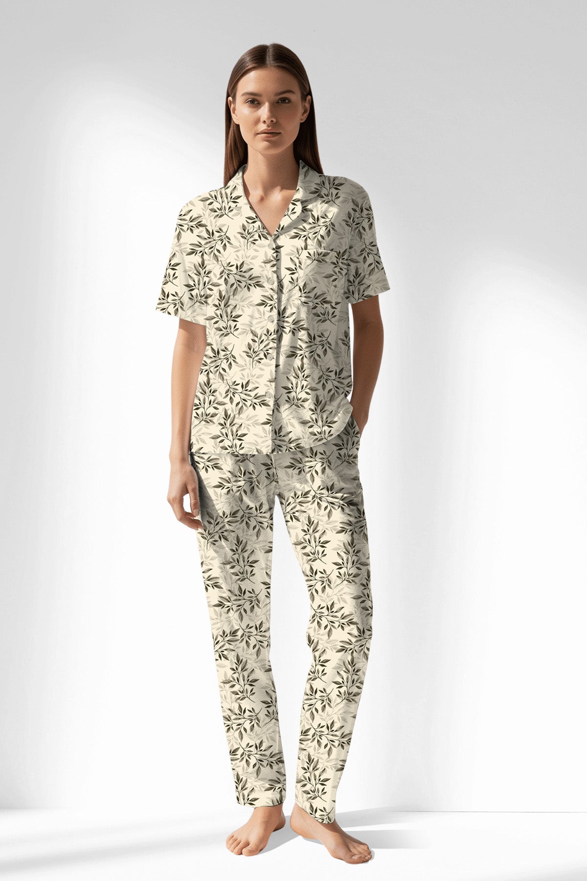Woman Polyviscon DuskFlora Buttoned Pyjama Set - ROTASYON - Image 1
