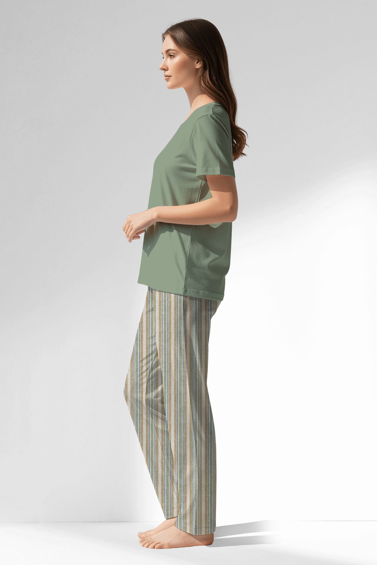 Woman Polyviscon LineFlow Pyjama Set - METRAJ YEŞİL - Image 2