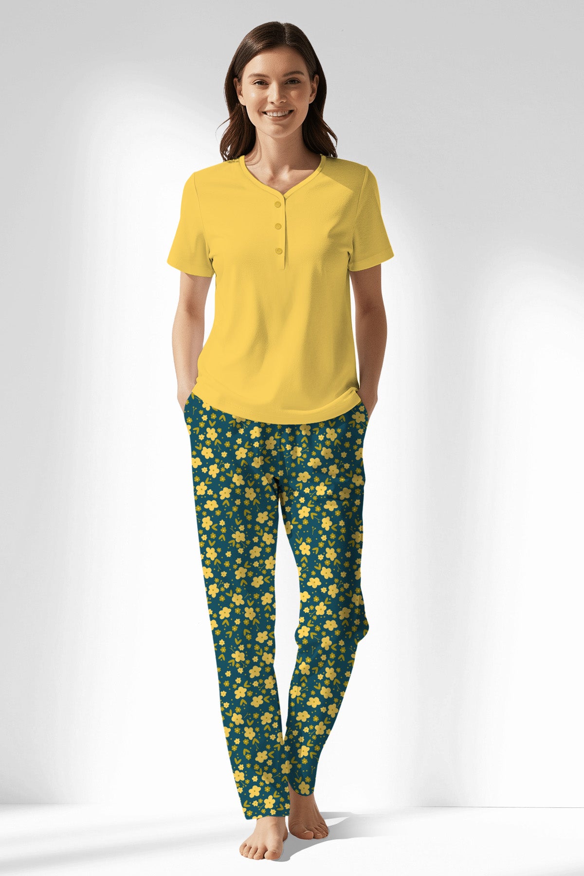 Woman Polyviscon Sunrise Drop Collar Pyjama Set - B-13-0850 - Image 1