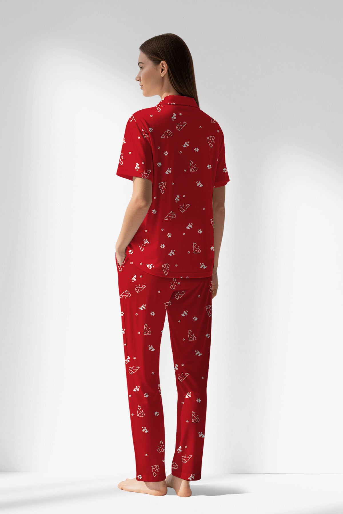 Woman Polyviscon Catty Buttoned Pyjama Set - ROTASYON - Image 3