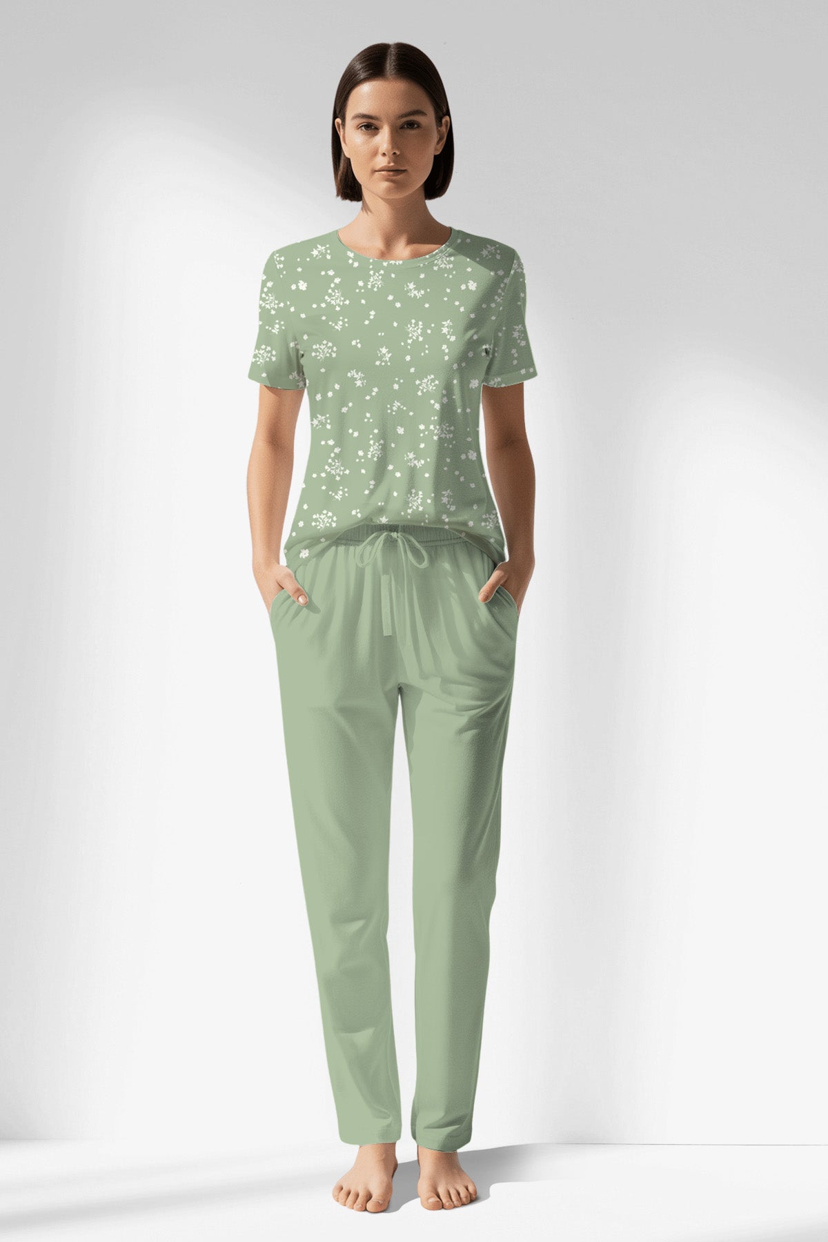 Woman Polyviscon Mirale Pocket Detail Pyjama Set - ROTASYON - Image 1