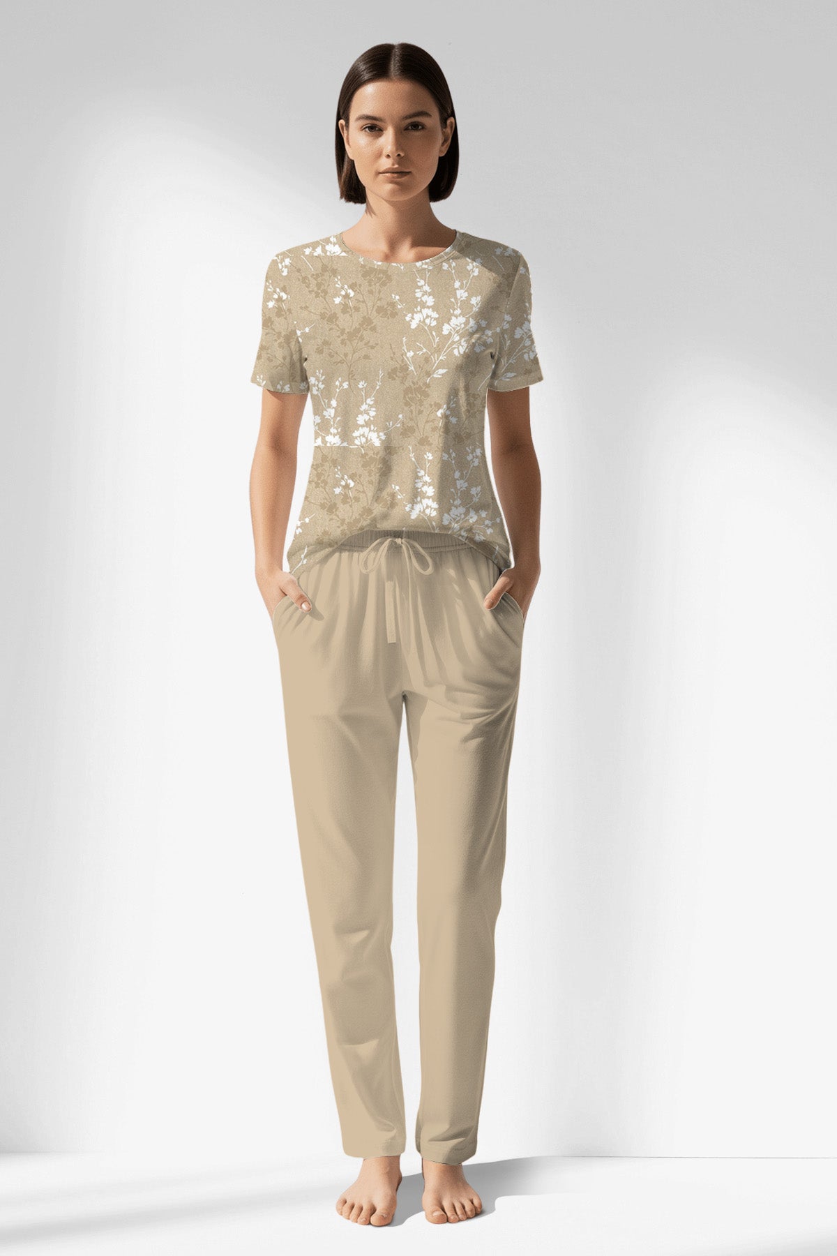 Woman Polyviscon Orlena Pocket Detail Pyjama Set - ROTASYON - Image 1