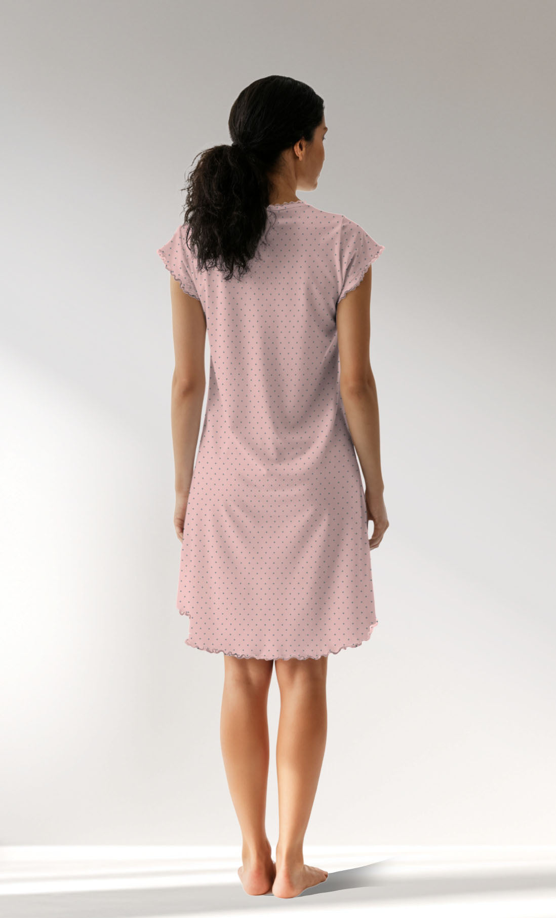 Woman Supreme V Neck Polka Tunic - B-ROTASYON (PEMBE ZEMIN) - Image 3