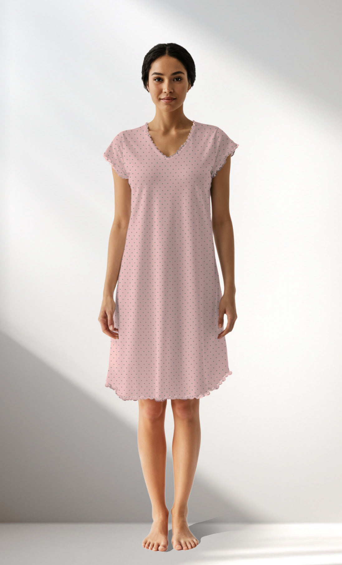 Woman Supreme V Neck Polka Tunic - B-ROTASYON (PEMBE ZEMIN) - Image 1