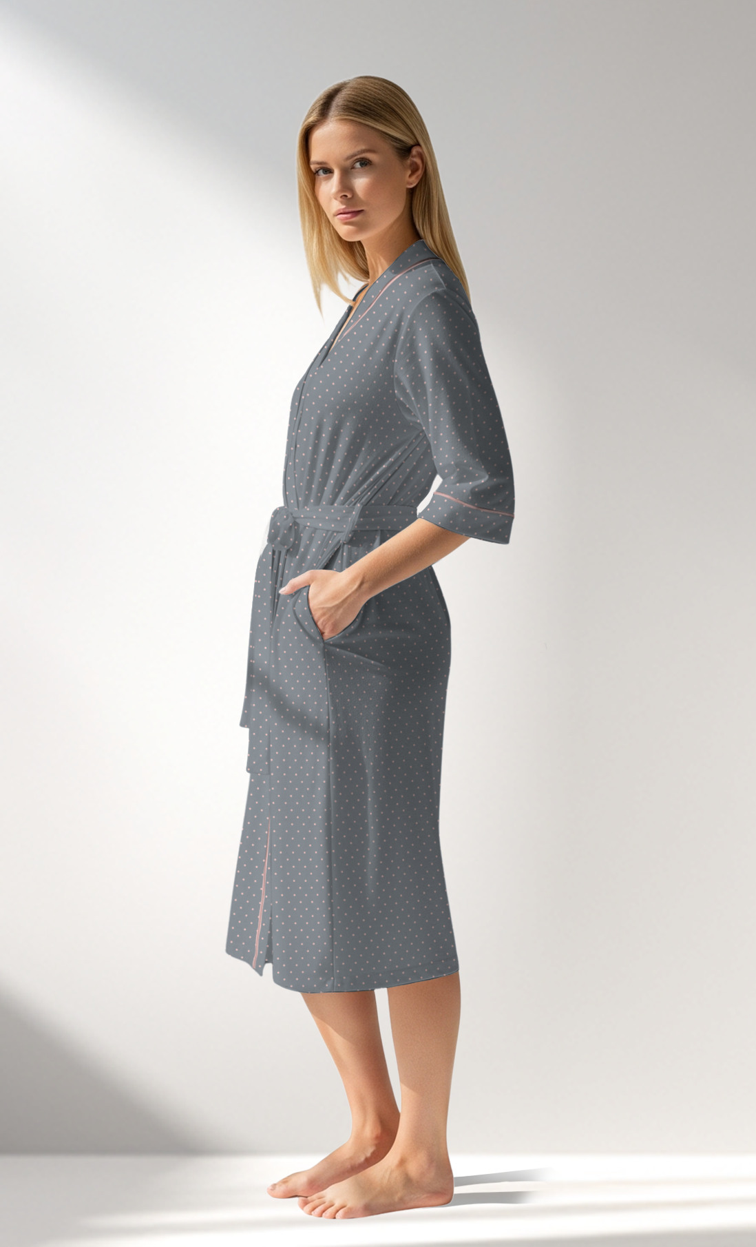 Woman Supreme Polka Dressing Gown - A-ROTASYON (GRI ZEMIN) - Image 2
