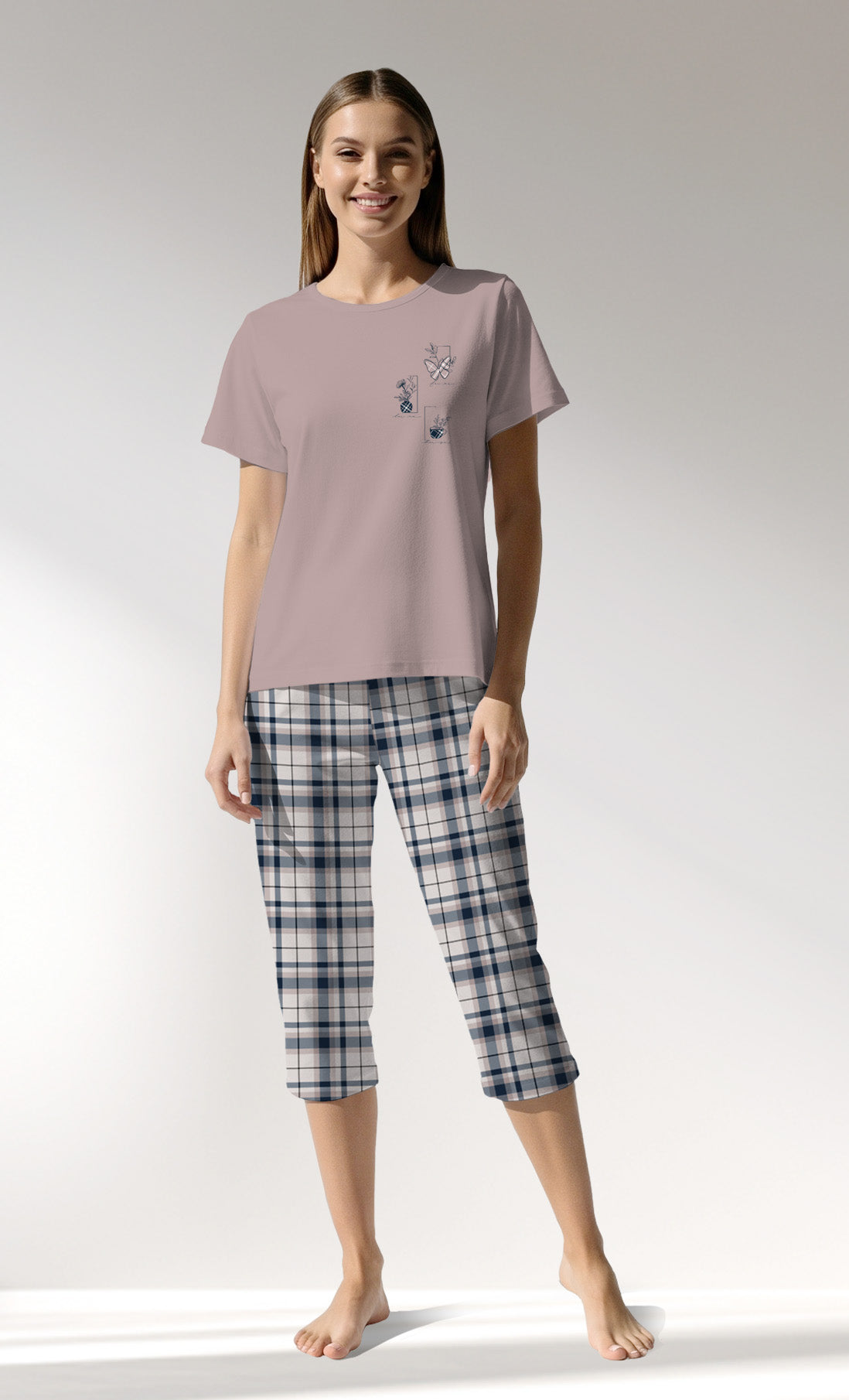 Woman Supreme Plaidwing Capri Set - A-KOYU KREM - Image 1