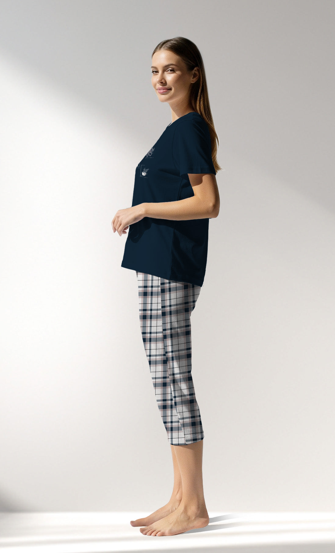Woman Supreme Plaidwing Capri Set - B-LACIVERT - Image 2