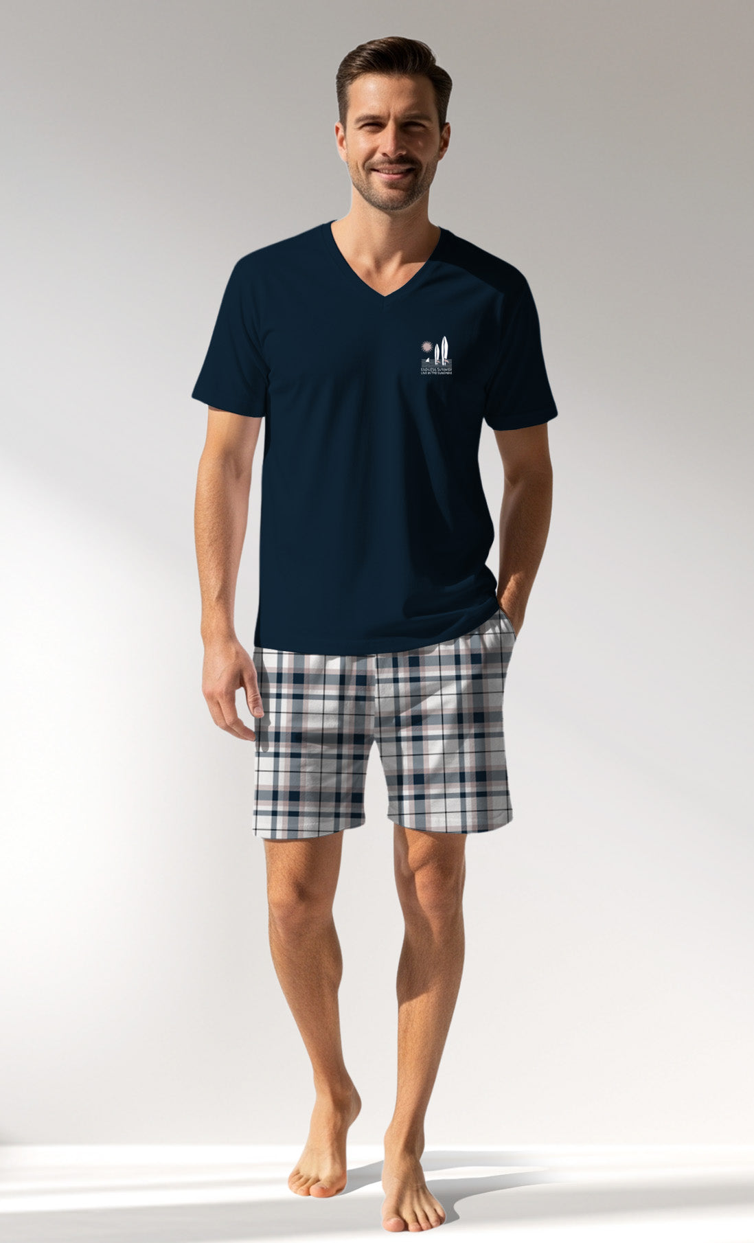 Man Supreme Plaidharbor Short Set - LACIVERT - Image 1