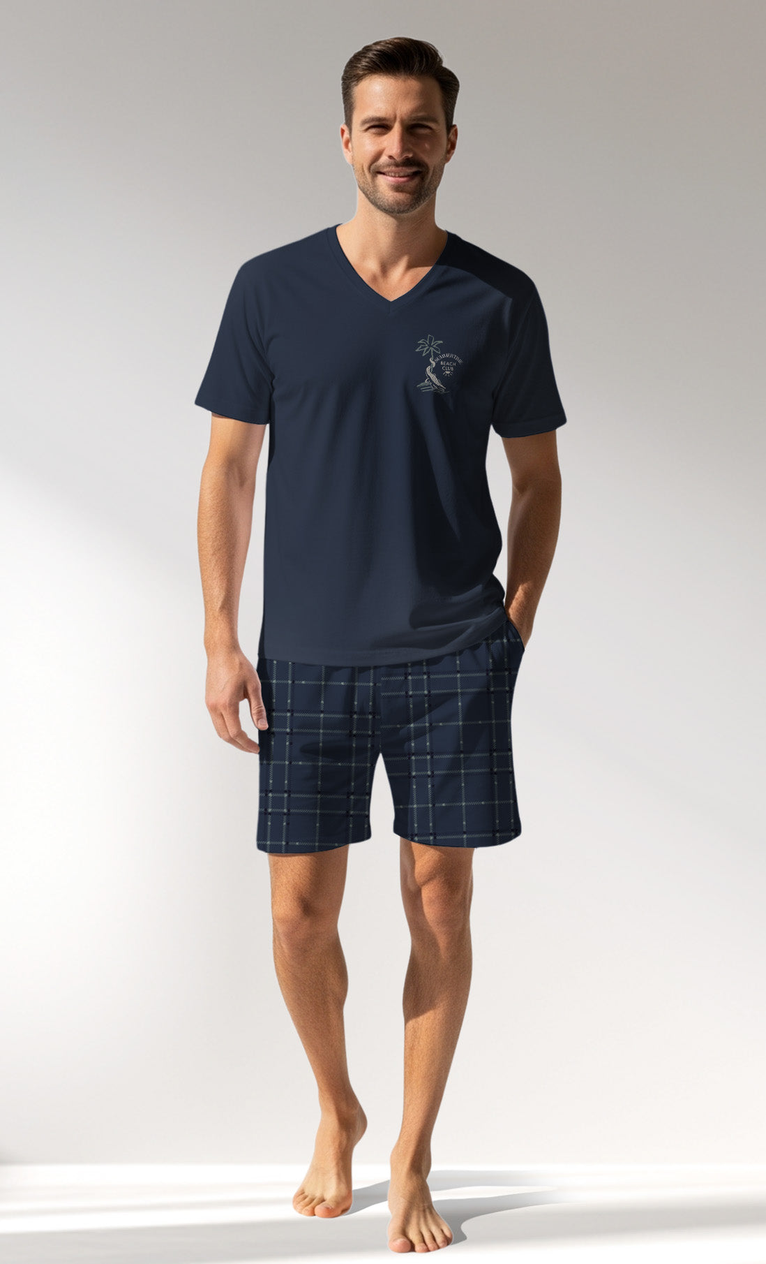 Man Supreme BeachClub V Neck Short Set - A-LACIVERT - Image 1