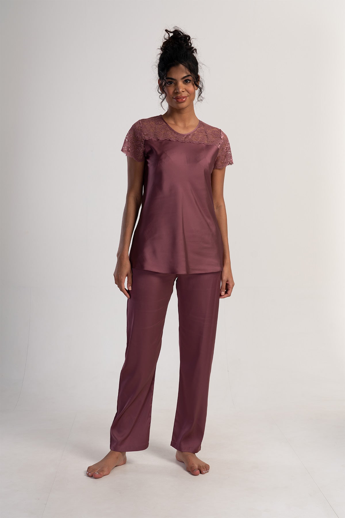 KADIN SATEEN KISA KOL PIJAMA TAKIM 161207