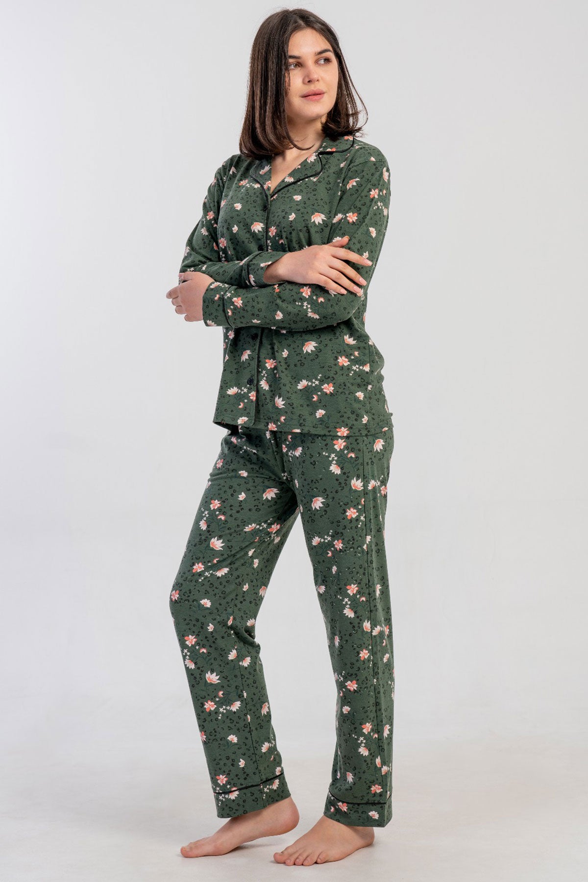 KADIN SUPREM TAMAMI DUGMELI UZUN KOL PIJAMA TAKIM 161793