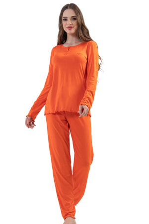 BAYAN LYC WORTEKS PATLI KAYIK YAKA UZUN KOL BIBILALI PIJAMA TAKIM