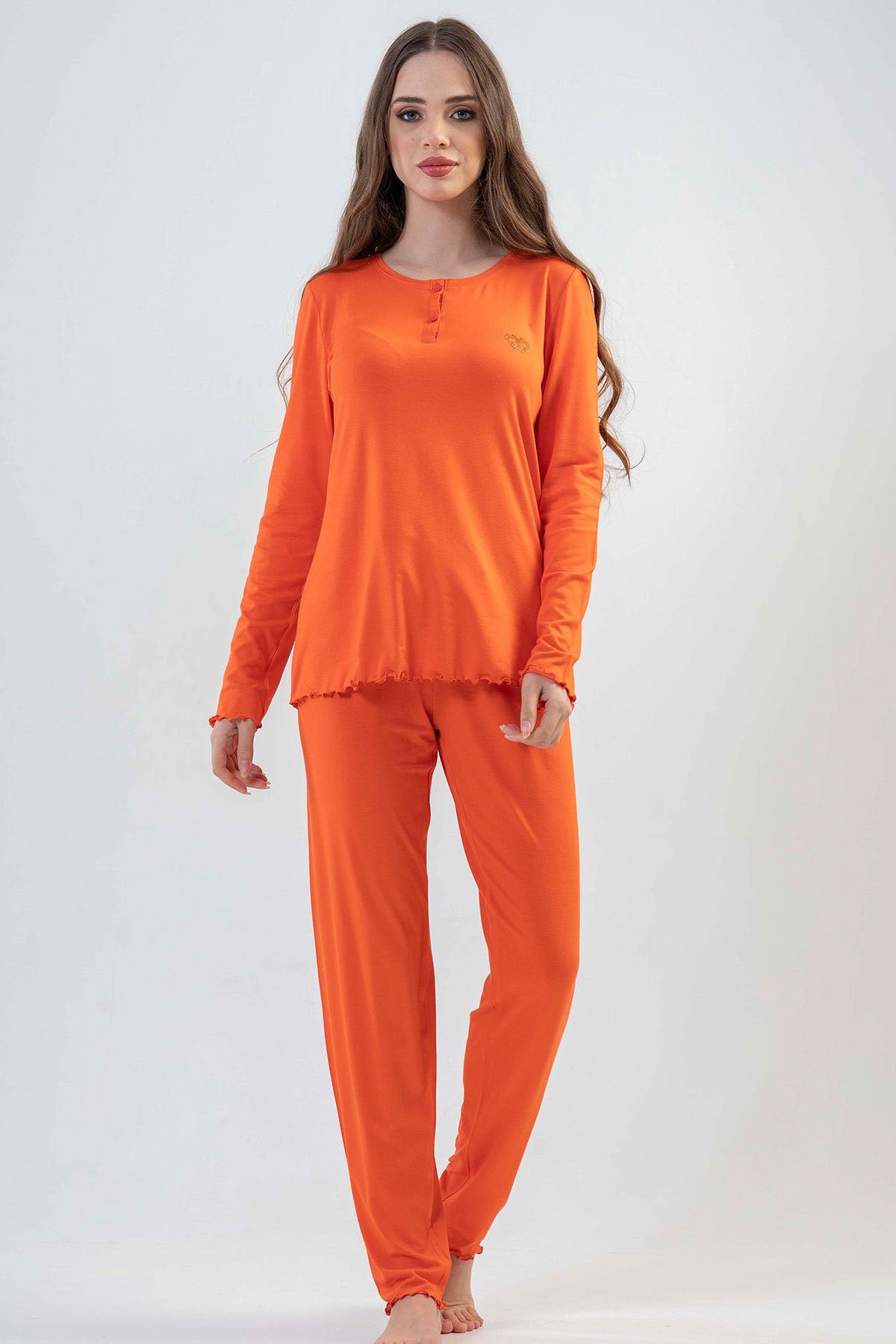 BAYAN LYC WORTEKS PATLI KAYIK YAKA UZUN KOL BIBILALI PIJAMA TAKIM