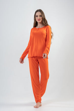 BAYAN LYC WORTEKS PATLI KAYIK YAKA UZUN KOL BIBILALI PIJAMA TAKIM 202074