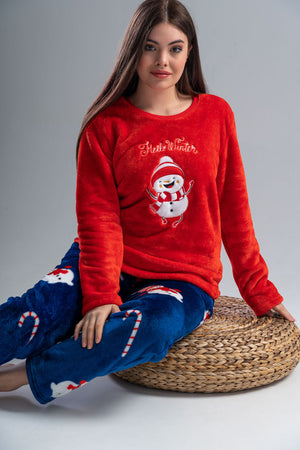 BAYAN SOFT O YAKA UZUN KOL ETEGI OVAL CEPLI PIJAMA TAKIM 202085