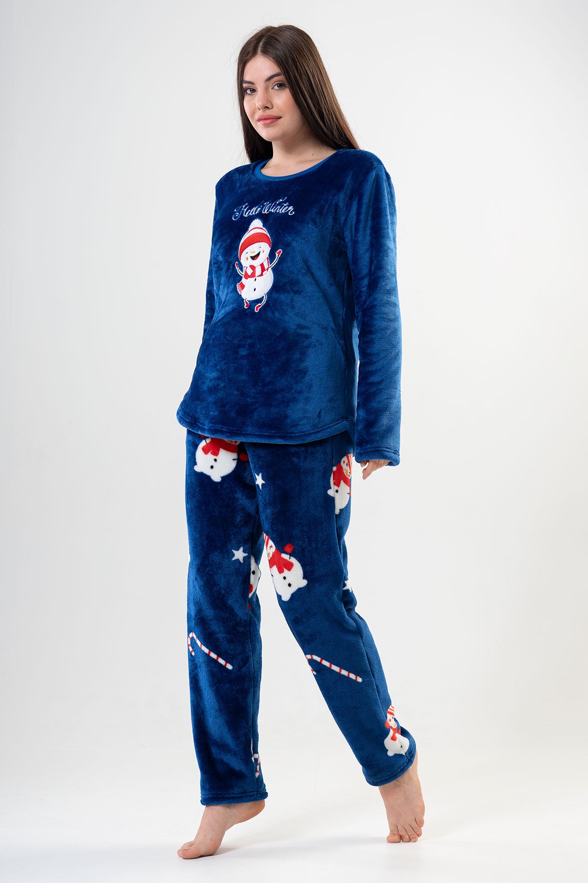 BAYAN SOFT O YAKA UZUN KOL ETEGI OVAL CEPLI PIJAMA TAKIM 202085