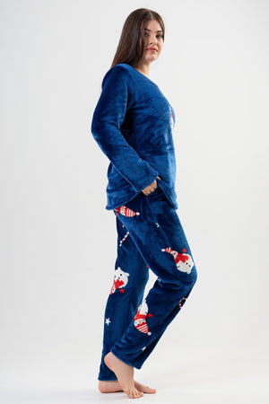 BAYAN SOFT O YAKA UZUN KOL ETEGI OVAL CEPLI PIJAMA TAKIM 202085