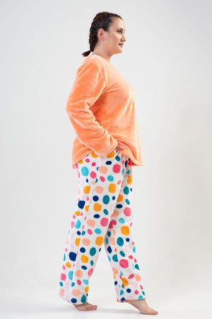 BAYAN SOFT XXL O YAKA UZUN KOL ETEGI OVAL CEPLI PIJAMA TAKIM