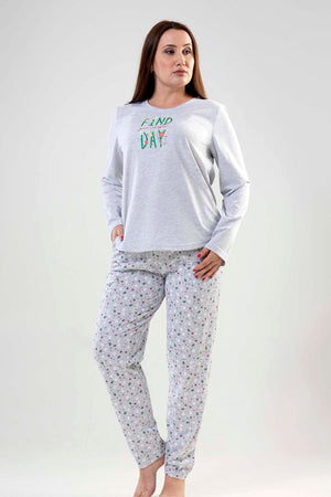 BAYAN P.SUPREM XXL O YAKA UZUN KOL ETEGI OVAL CEPLI PIJAMA TAKIM