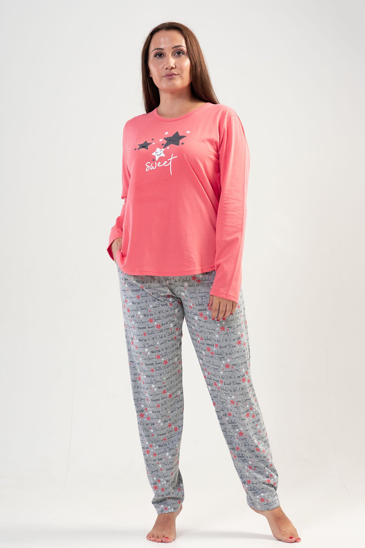 KADIN P.SUPREM XXL O YAKA UZUN KOL ETEGI OVAL CEPLI PIJAMA TAKIM