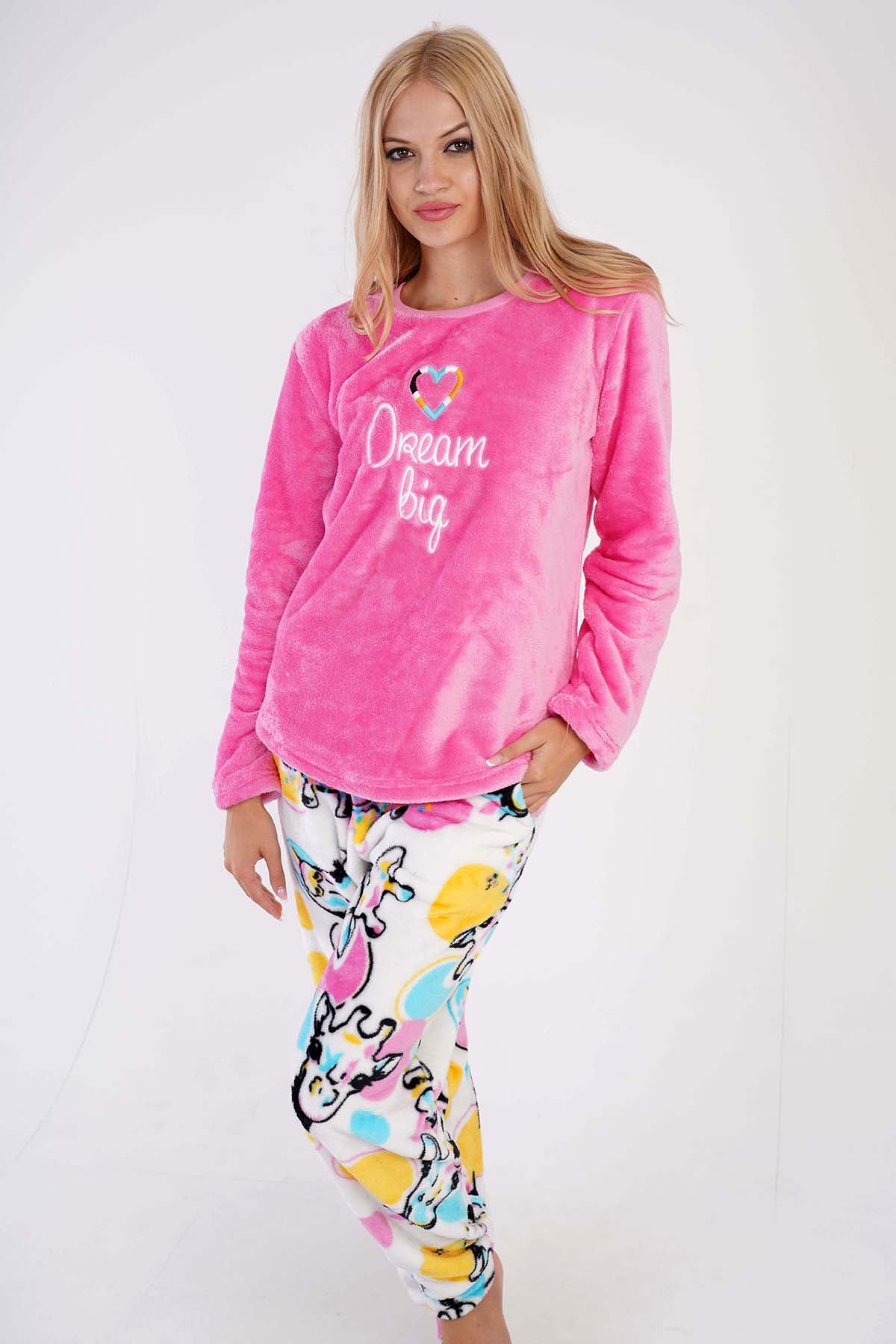 KADIN SOFT O YAKA UZUN KOL ETEGI OVAL MANSETLI CEPLI PIJAMA TAKIM 303085