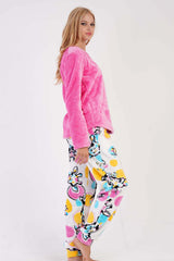 KADIN SOFT O YAKA UZUN KOL ETEGI OVAL MANSETLI CEPLI PIJAMA TAKIM 303085